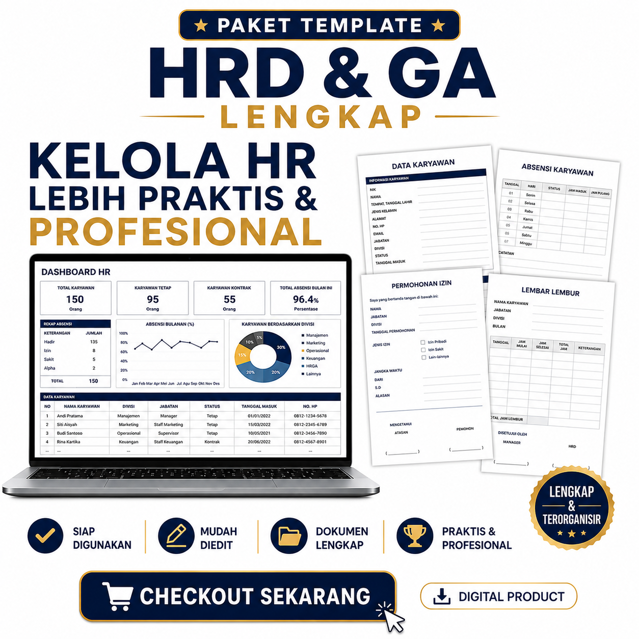 Paket Template HRD & GA Lengkap | Rekrutmen Payroll KPI SOP Job Description | Dokumen HR Siap Pakai