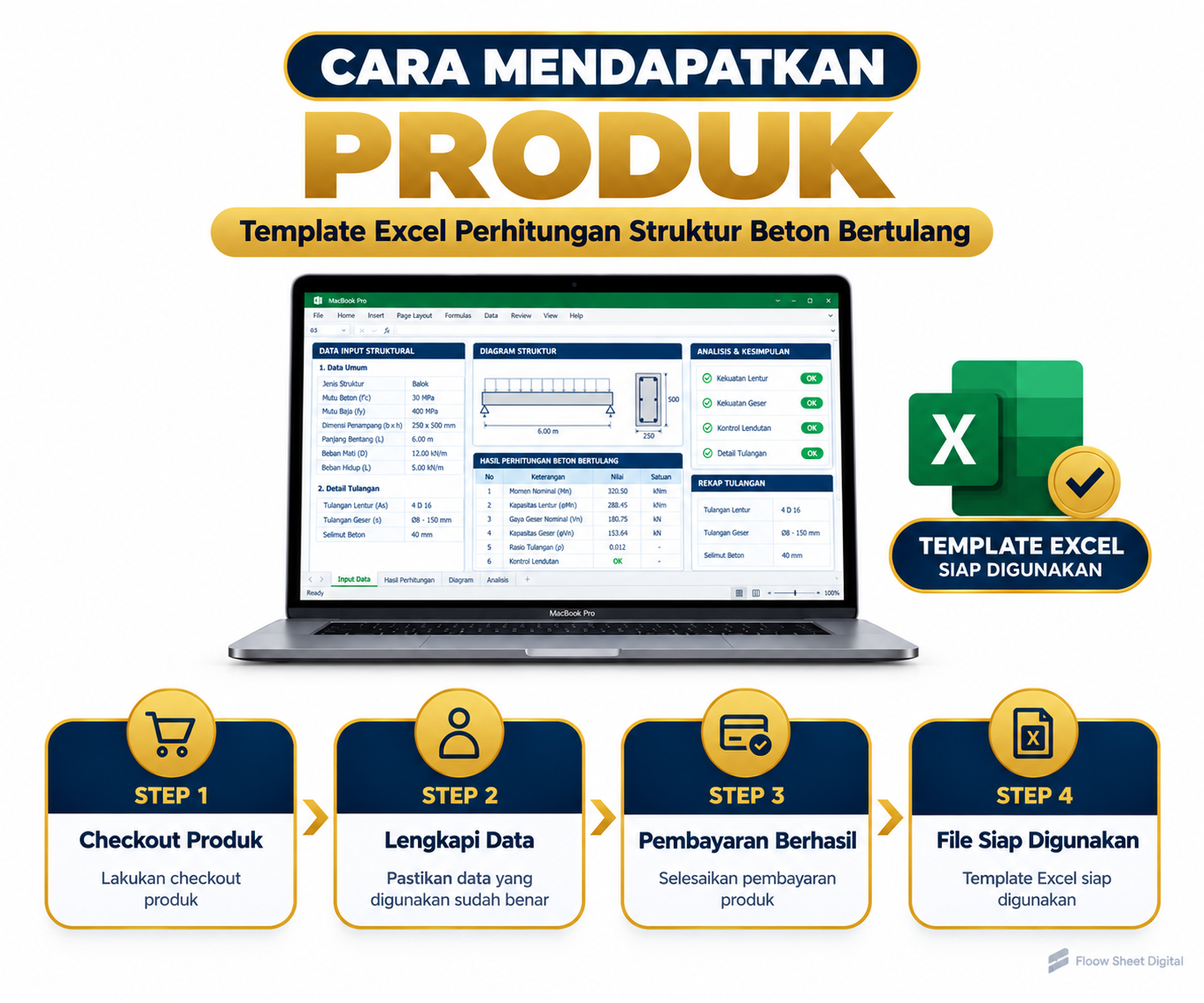Template Excel Perhitungan Struktur Beton Bertulang Gedung | Sesuai SNI | Analisis Struktur Otomatis Siap Pakai